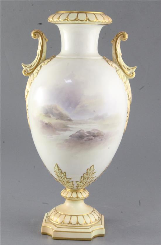 John Stinton for Royal Worcester. A 648 shape ovoid twin handled vase, date code for 1903, height 36cm